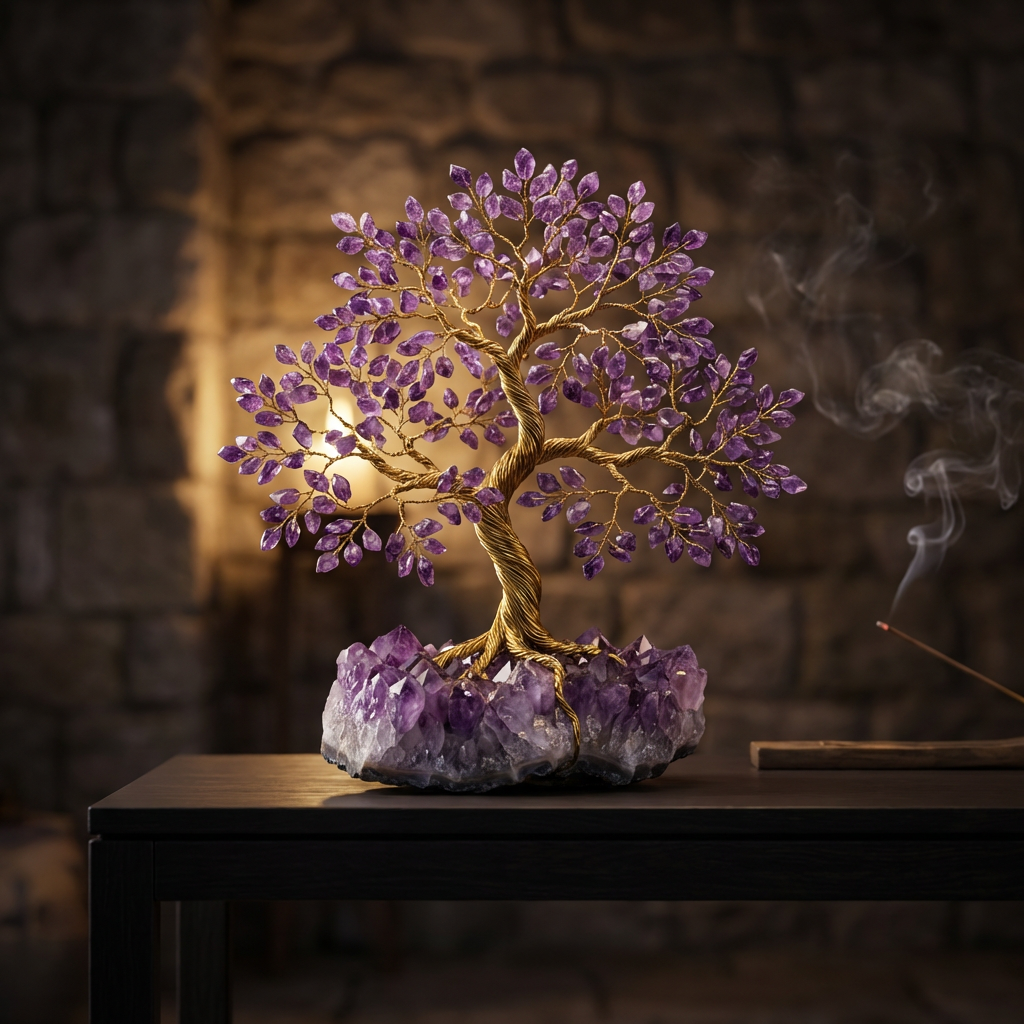 Talismore™ Amethyst Crystal Fortune Tree - Natural Gemstone Feng Shui Tree for Wealth & Good Luck